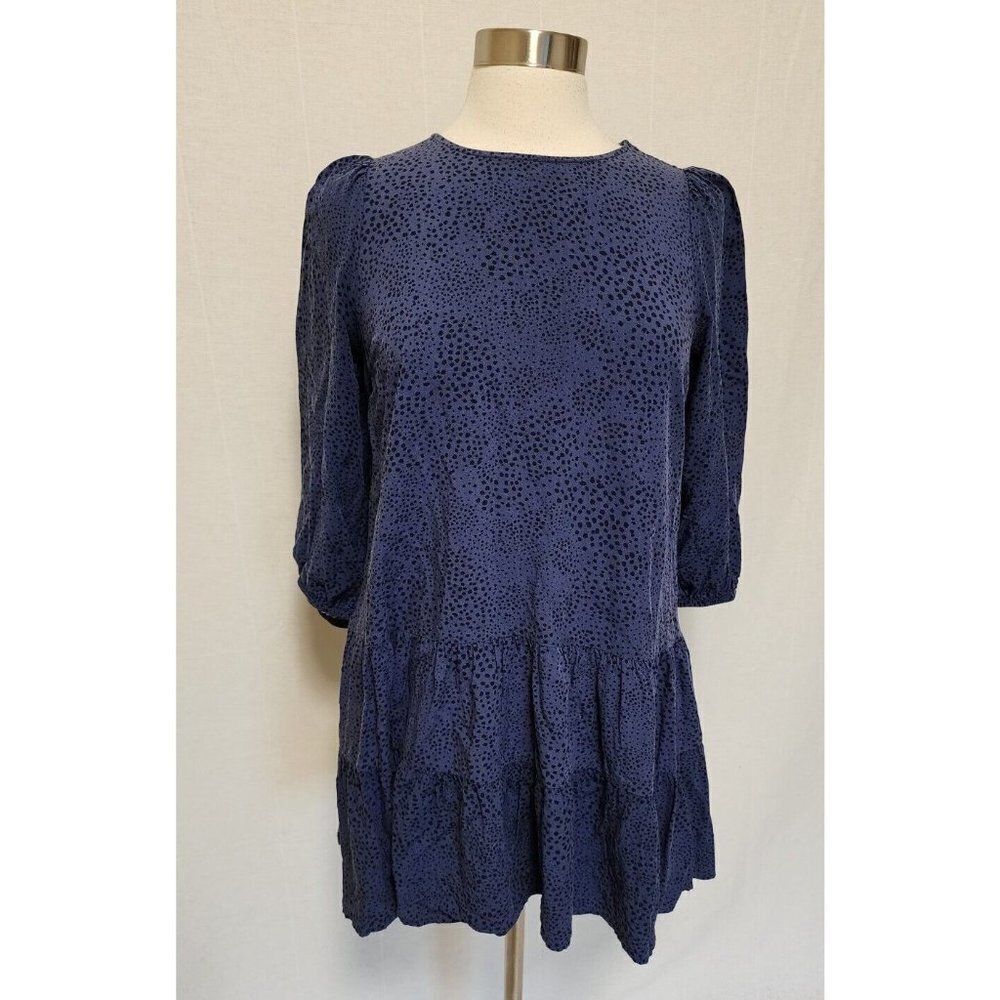 Gap Womens Blue Dress Size Medium Dot Print Mini Tiered Puff Shoulder